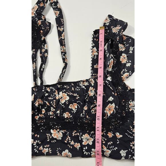 Free People Top Bijou Square Neck Floral Ruffle Sleeve Shoulder Tie Size 8 boho - Picture 9 of 9